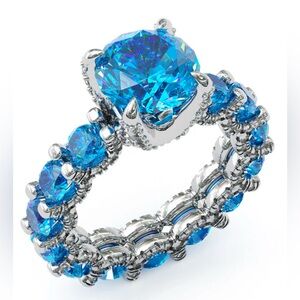 💙🆕💙Jzora Aqua Blue Round Cut Fashion Sterling Silver Engagement Ring Size 11
